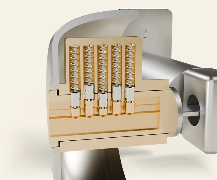 Cutaway of the cylinder: springs and top pins above the shear line, bottom pins in the plug